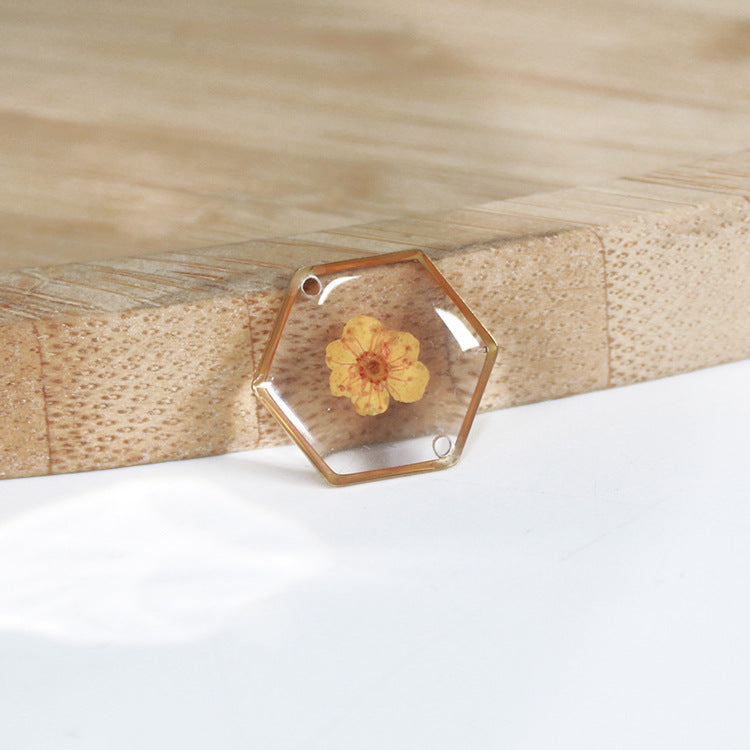 Wholesale New Hexagonal Dried Flower Bracelet Gold Silver Color Small Flower Forget-Me-Not Dried Flower Stainless Steel Chain